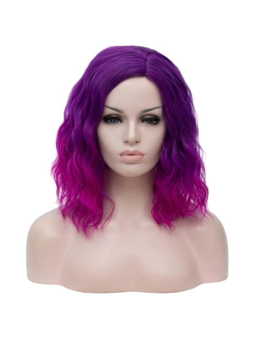 Women's Purple Ombre Wavy Curly Bob Wig Heat Resistant Cosplay Halloween Party